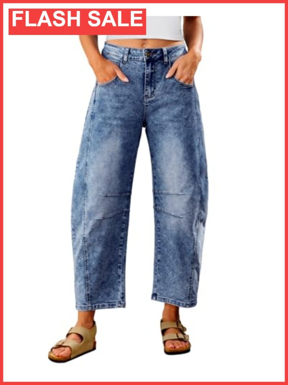 High Waisted Barrel Jeans Cropped Baggy Stretch Denim Wide Leg Trousers